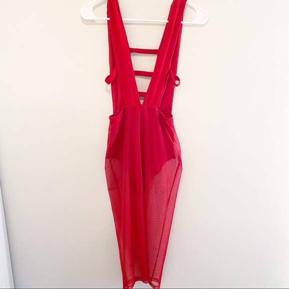 Red Cutout Mesh Bottom Dress - Picture 3 of 3